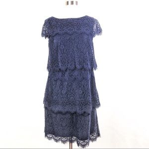 DONNA RICCO lace dress 8 navy blue tiered cocktail